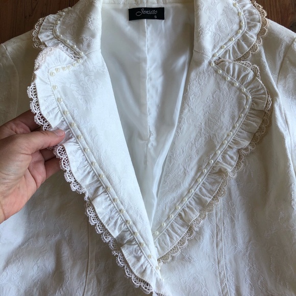 Jensato White & Off White Blazer Jacket - Picture 3 of 12